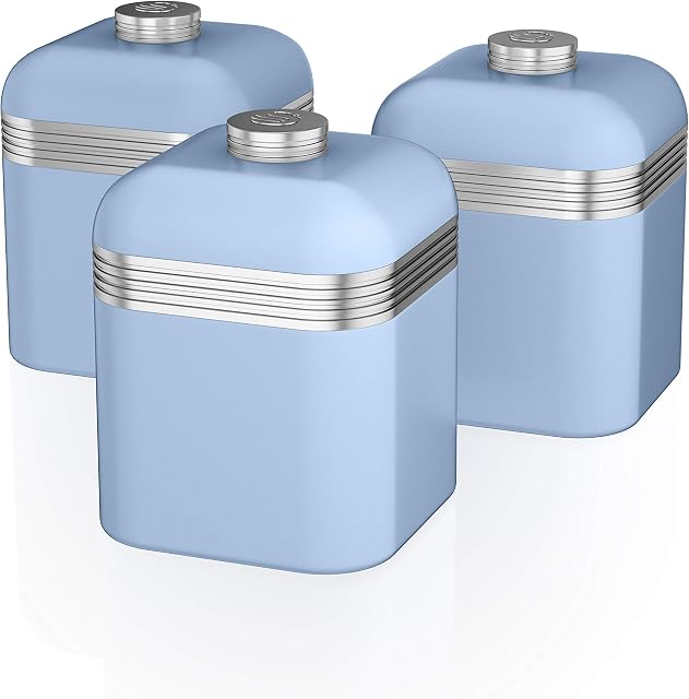 Swan SWKA1020BLN Retro Kitchen Storage Canisters, Iron, Blue, Set of 3