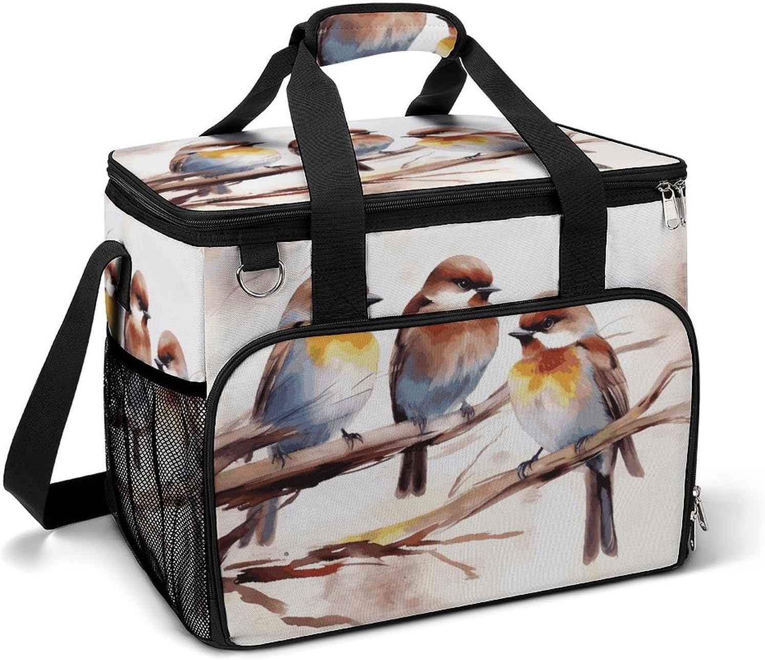 Insulated Picnic Backpack Tote Bag, Large Capacity 30L Birds Resting on Tree Branch Cooler Bag Leakproof Beach Bags Portable Lunch Box Waterproof Picnic Basket for Beach Camping BBQ