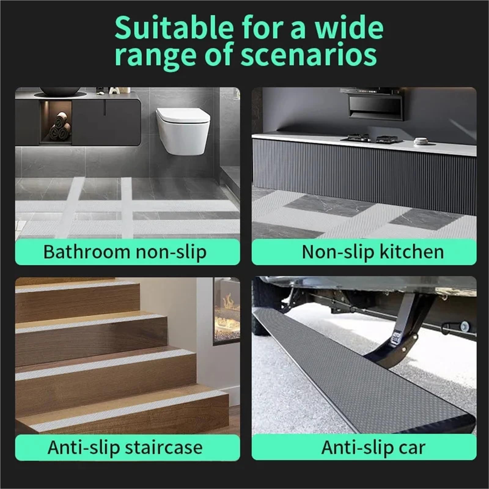 Cinta antideslizante Cinta de agarre - antideslizante resistente for escaleras, for exteriores e interiores, impermeable, seguridad, for escalones y rampas tracción(Black,300mm)