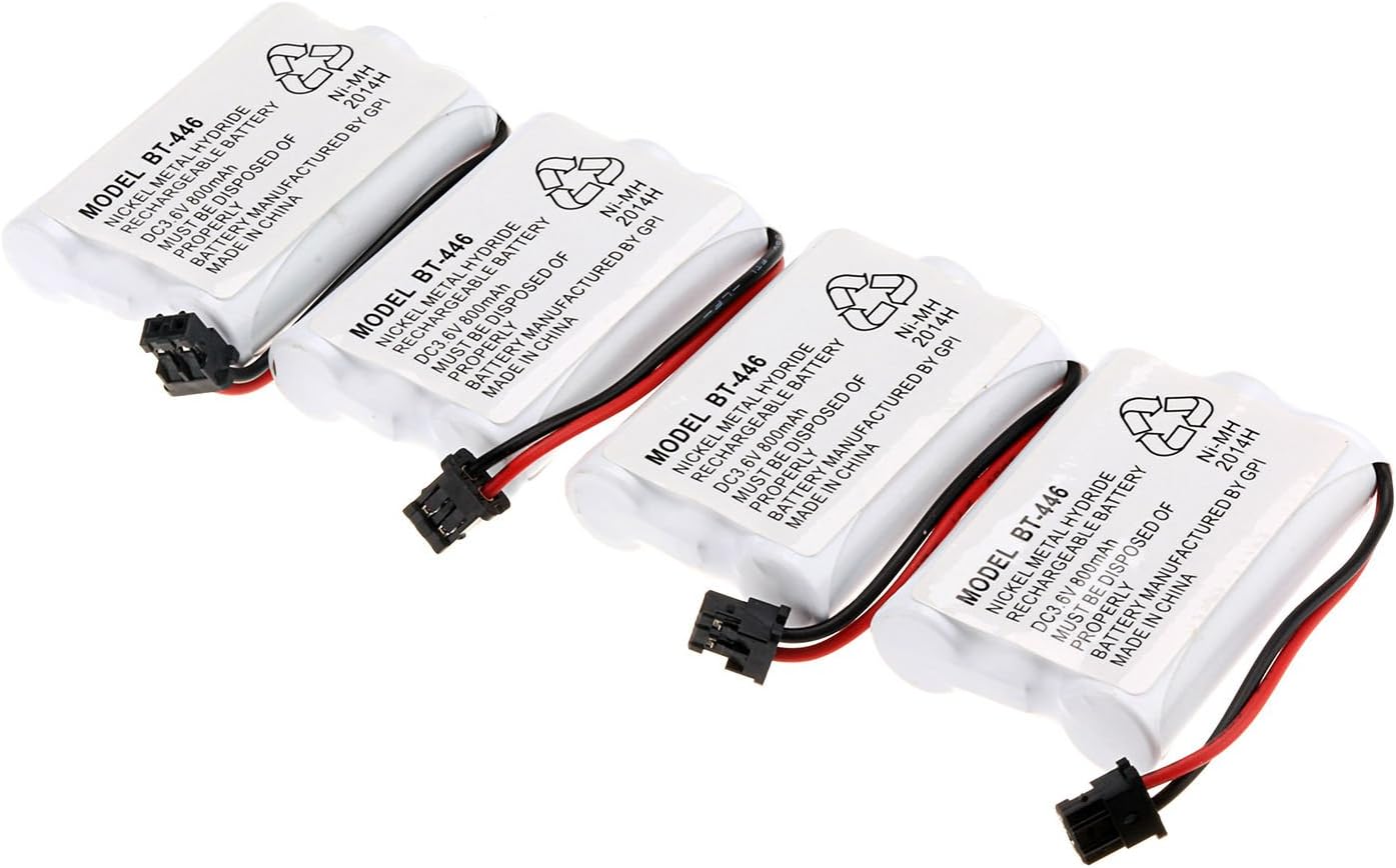 BT-446 Ni-MH Rechargeable Battery for Uniden BT446 BT-1005 TRU9480 TXC-400TCX-80 Radio Shack TAD-3704 TAD-3815 Interstate TEL0375 (800mAh 3.6V) (4-Pack)