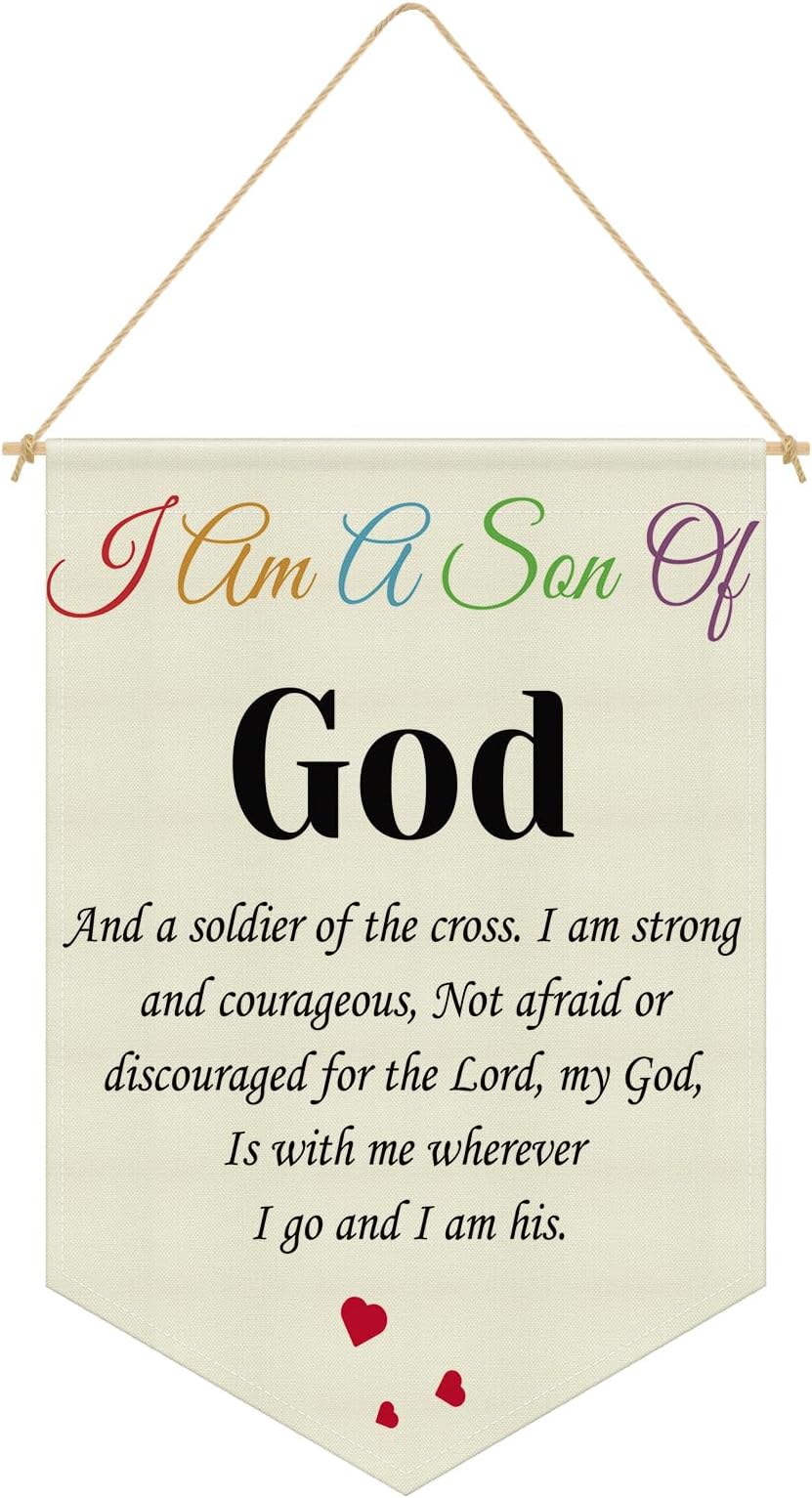Boy Nursery Decor Bible Verse Scripture Wall Signs Hanging Pennant Flag Banner Baby Boys Room Sign Christian Wall Decor for Boys Room Nursery Bedroom Playroom Classroom Linen Cotton Flag
