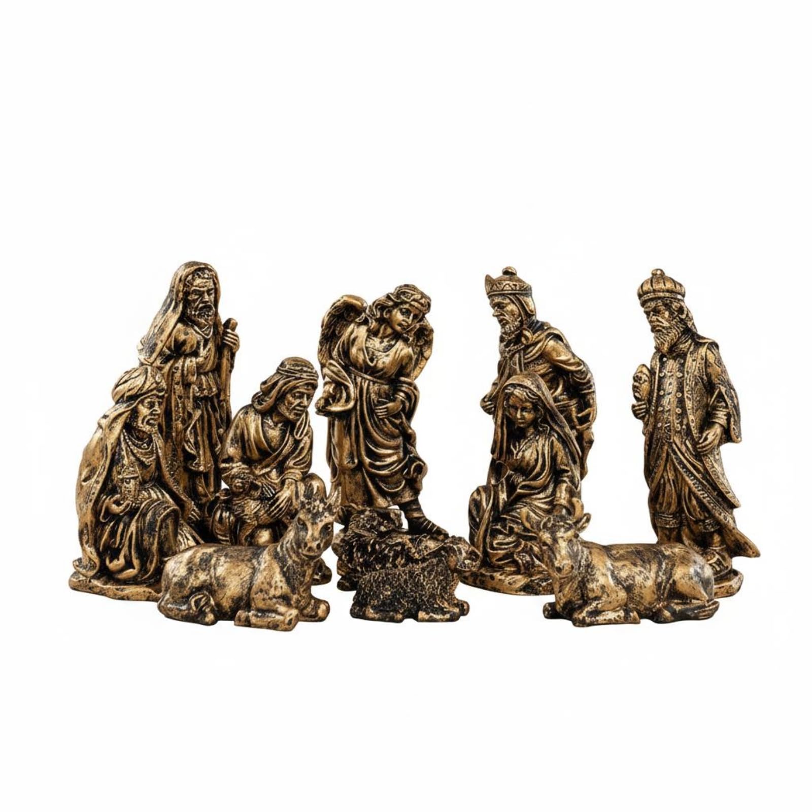 1 Krippenfiguren Set Miniatur Krippenszene Krippenstall Figuren Tiere Krippenensemble aus Kunstharz mit Harmonischer Komposition für Kleine Flächen, Bunt
