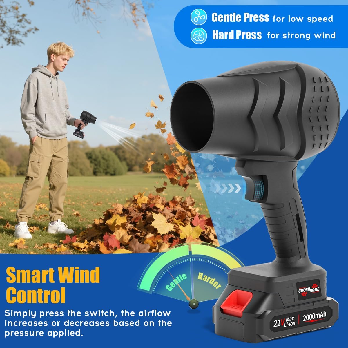 Leaf Blower - Portable Dust Cleaner Blowers for Lawn Care - 20000 RPM 150MPH Turbo Blower for Car Drying, Blowing Leaves (Black)