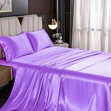 UDEAL Queen Sheet Set Satin Sheets and Pillowcase Sets Silky Soft Cooling Bed Sheets Set Deep Pocket Luxury Breathable Sheet 90 GSM (4 Piece, Purple)