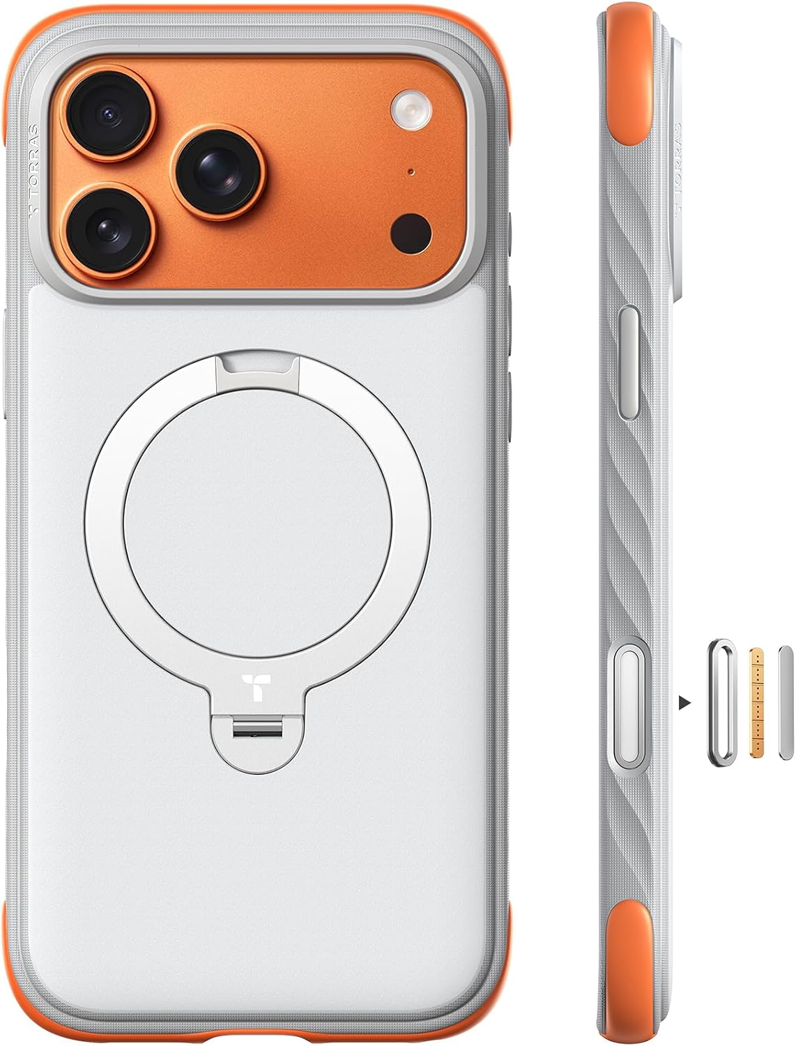  Q3 Air Rugged for iPhone 17 Pro Max Case 360 Magnetic Stand, Silver