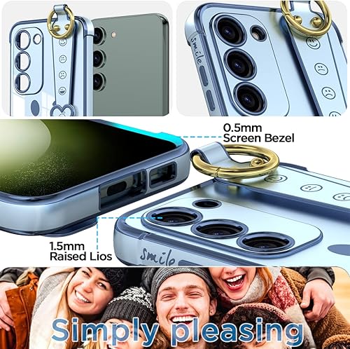 Miniatura 9 de AICase Funda para Samsung Galaxy S23 con protección completa de lente de cámara + correa, cara sonriente chapada con purpurina brillante protección