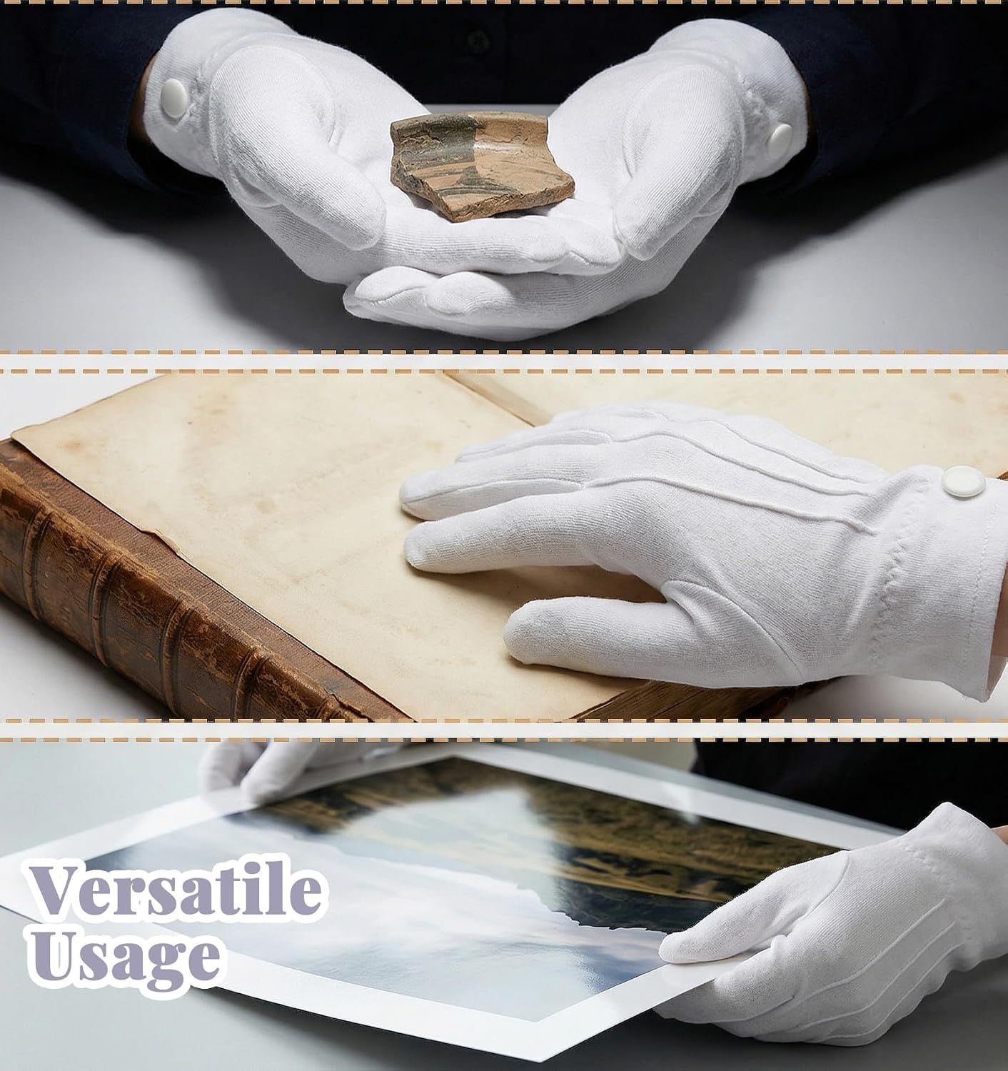 1 Pair White Gloves Cotton, White Dress Gloves & Cotton Hand Coverings for Dry Hands Sleeping, Coin Jewelry Inspection, Men&Women