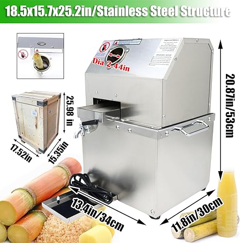 Miniatura 2 de INTBUYING Exprimidor eléctrico de caña de azúcar Extractor de jugo de caña de azúcar 3 rodillos de acero inoxidable Caña de azúcar Jengibre Dulce