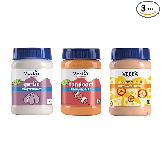 Veeba Garlic Mayonnaise 250 g, Tandoori Mayonnaise 250 g & Cheese & Chilli Sandwich Spread 250g - Pack of 3