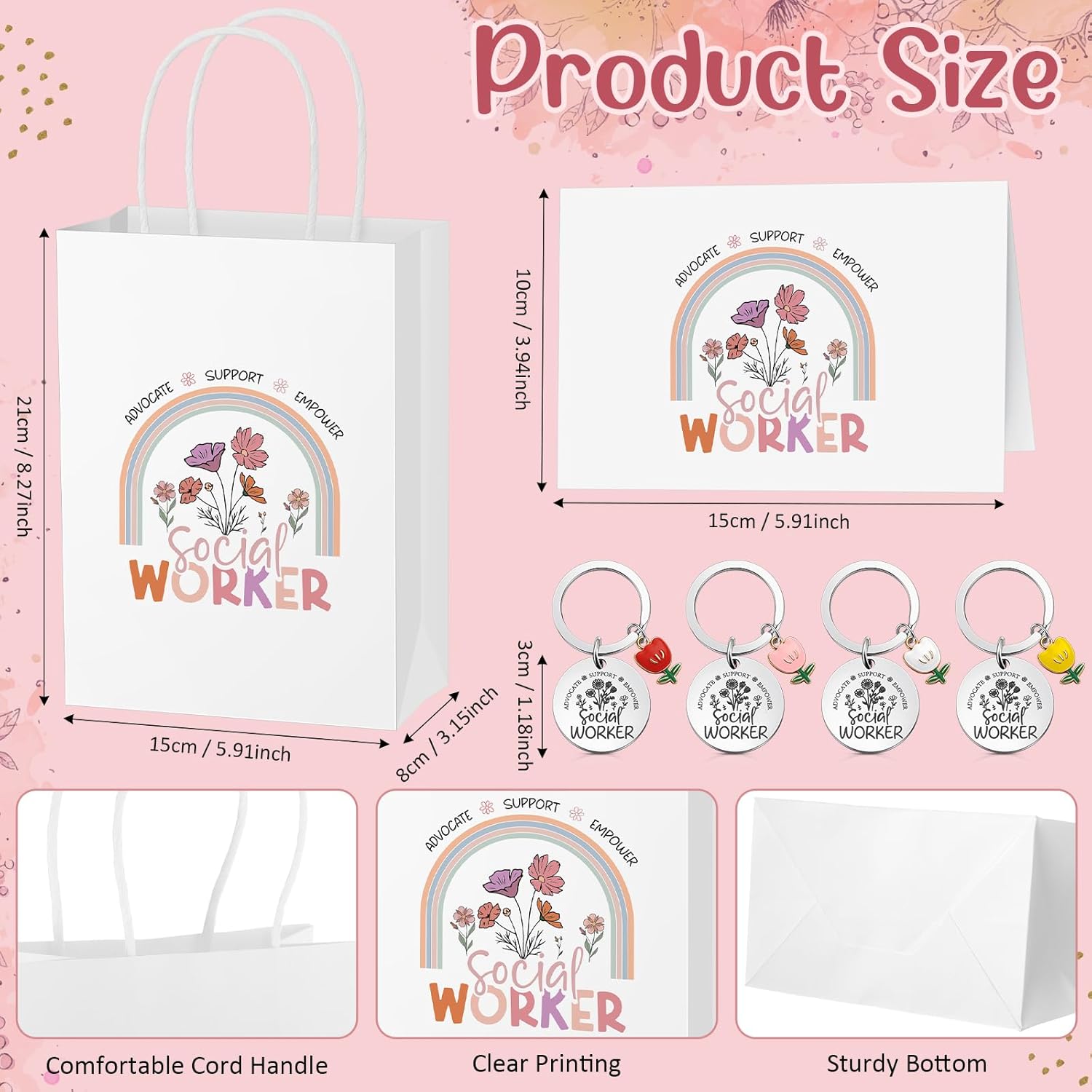 12 Sets Social Worker Month Appreciation Gifts Bulk Spiral Notebook Ballpoint Pens Keychains Folding Cards and Gift Bags Thank You Gifts for Staff Teachers Nurses Coworker Office Volunteers