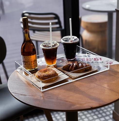 Miniatura 8 de Paquete de 2 bandejas para servir con asas, bandeja de acrílico transparente para servir alimentos, bandejas grandes de alimentos al aire libre para