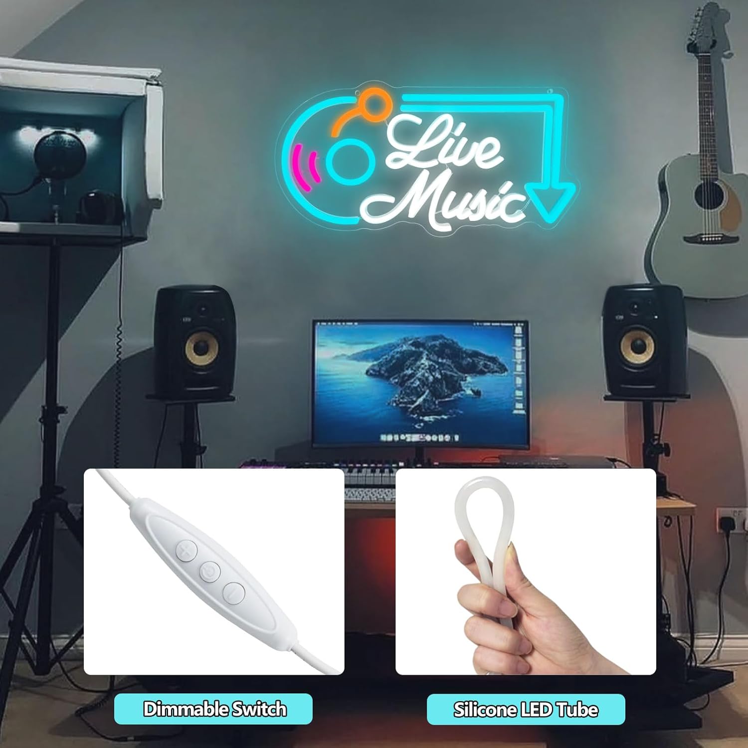 Live Music Neon Sign, Music LED Neon Lights for Wall Decor, Dimmable Live Neon Light Sign, Neon Live Sign Light up Sign for Bar Studio Bedroom Party Present Club Handcrafted Nightclub Parties - Image 5