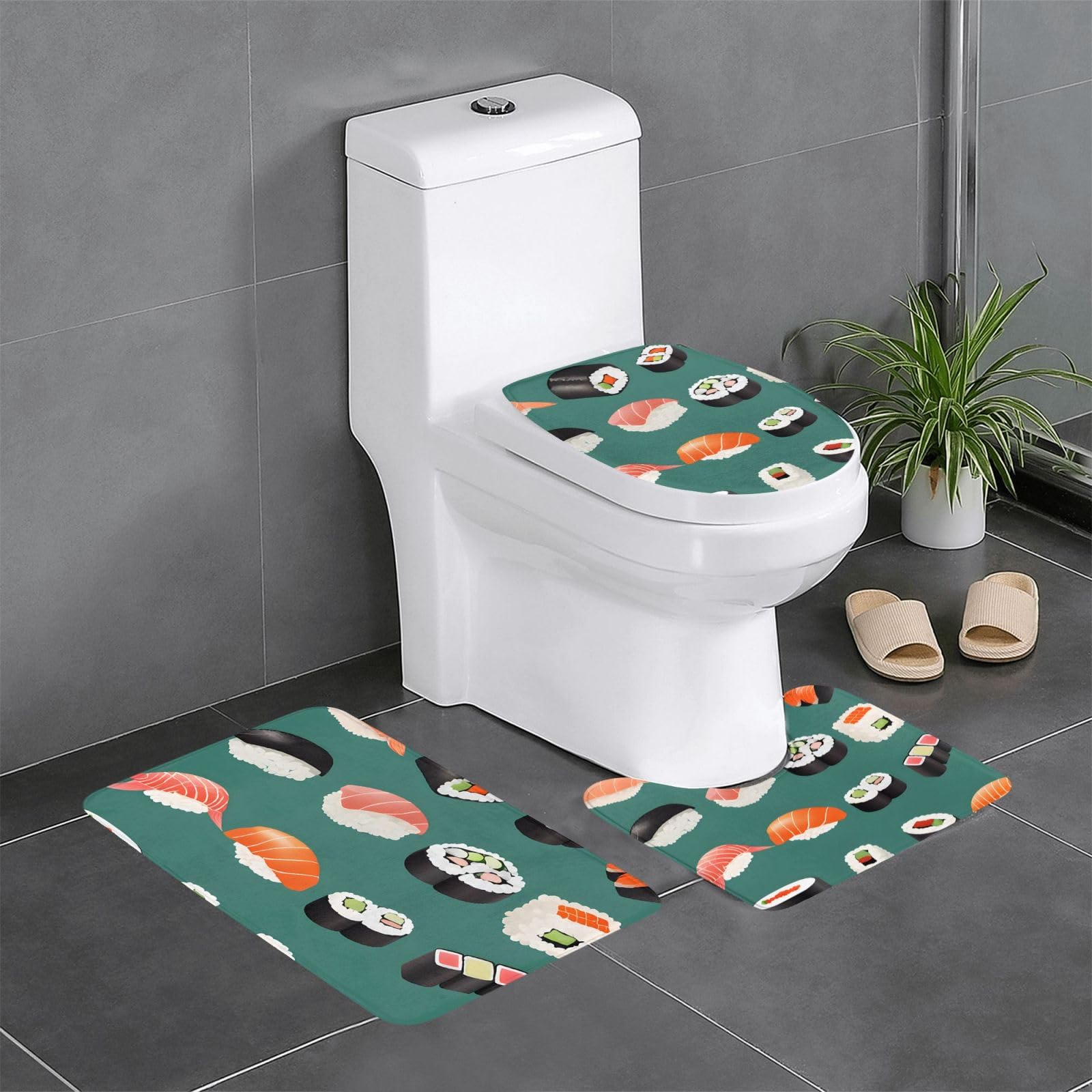 Tapis de salle de bain lot de 3 tapis toilette contour wc sushi