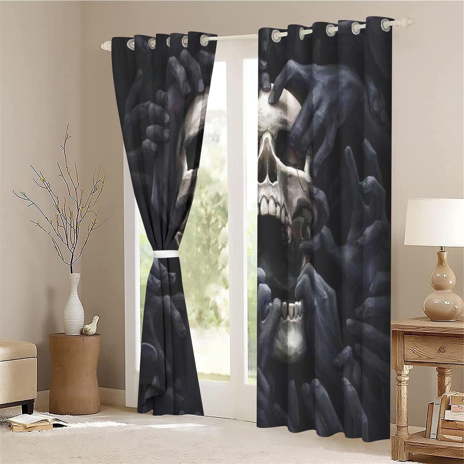 Vorhänge Totenkopf Gardinen Blickdicht mit Ösen Gothic Vorhänge Skull 3D Verdunkelungsvorhäng Totenkopf rosa 2er Set Gardinen für Dekoration (2,280 x 180 cm(2X140x180cm))