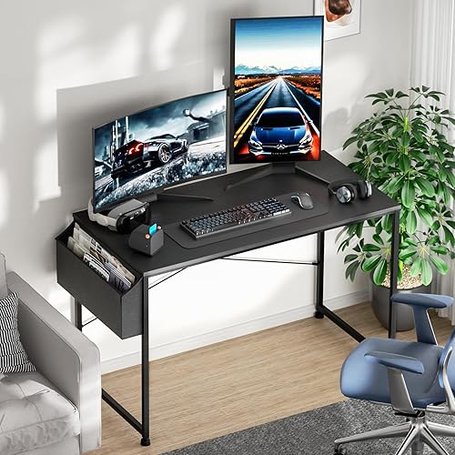 Magshion Escritorio moderno para computadora, escritorio de oficina, mesa de computadora con bolsa de almacenamiento, escritorio de estudio,