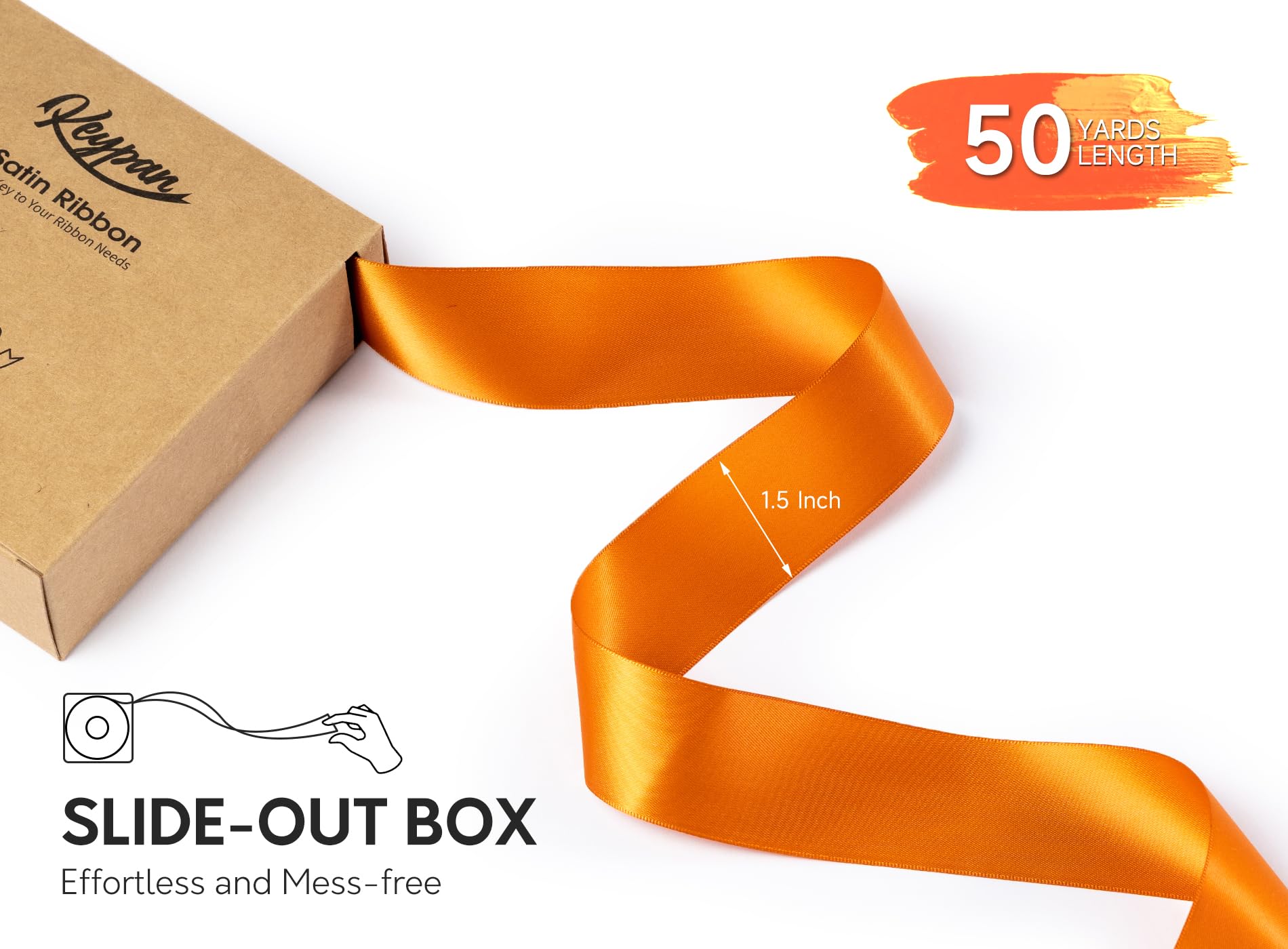 Keypan Satin Ribbon 38 mm x 45,7 m Double-Faced Ginger Polyester Ribbons for Crafts Flower Bouquet Gift Wrapping Wedding Invitation - Image 2
