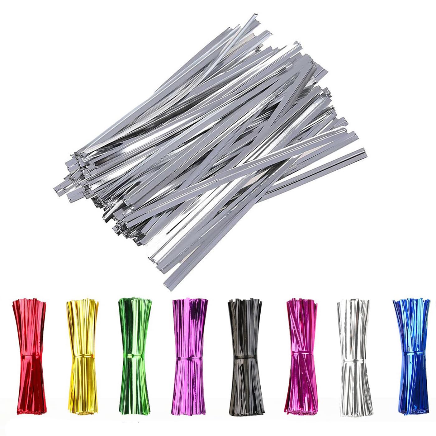 Van Der Linn METALLIC Twist Ties Cone Cellophane Bags Party Cake Pops Sweet Cell (1000, Silver)