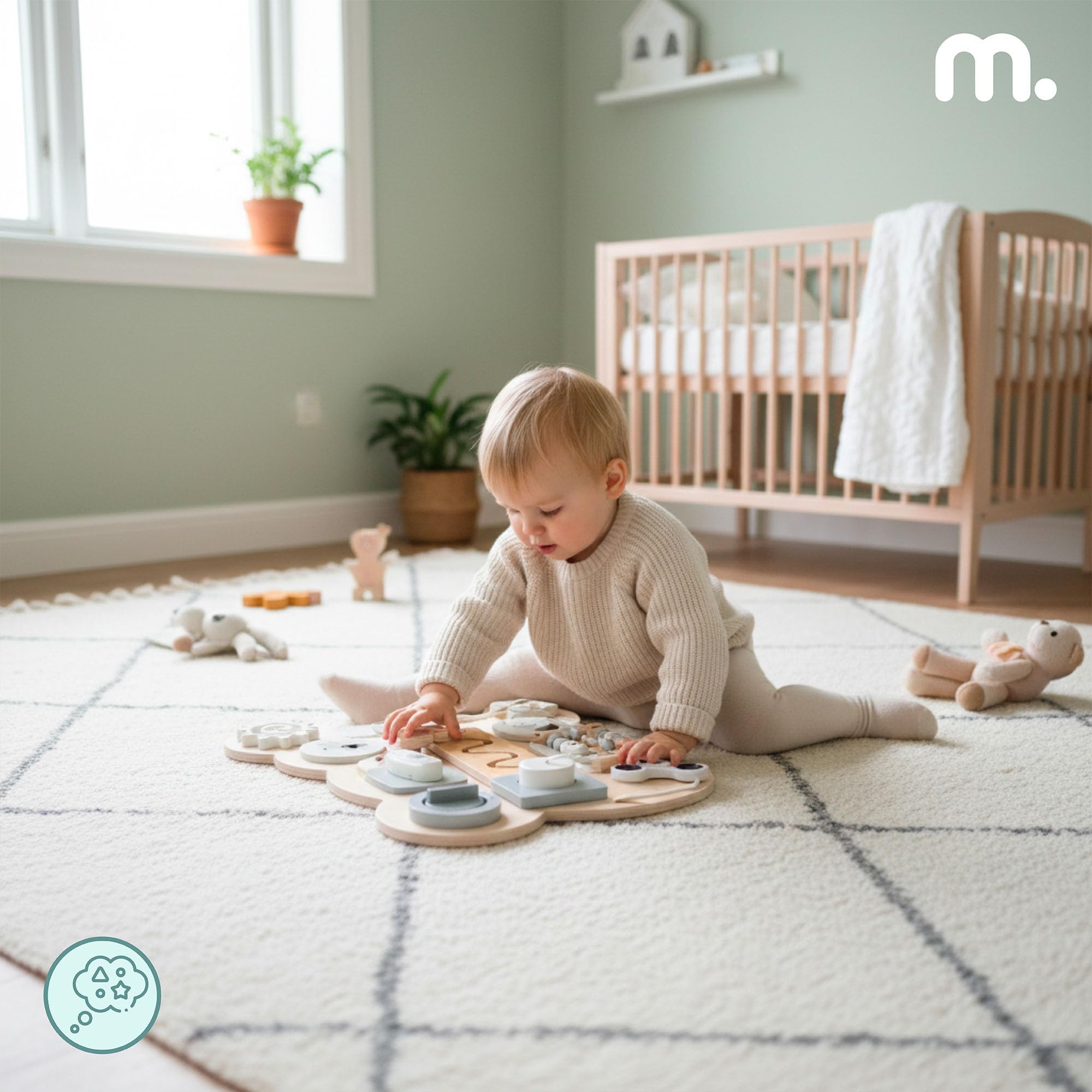 mamabrum Tabla Sensorial Montessori Oso – Juego Educativo Manipulación & Motricidad, Laberinto, Velcro, Enchufe & Botón Clic, Madera Sólida, Desarrollo Coordinación Bebés Niños