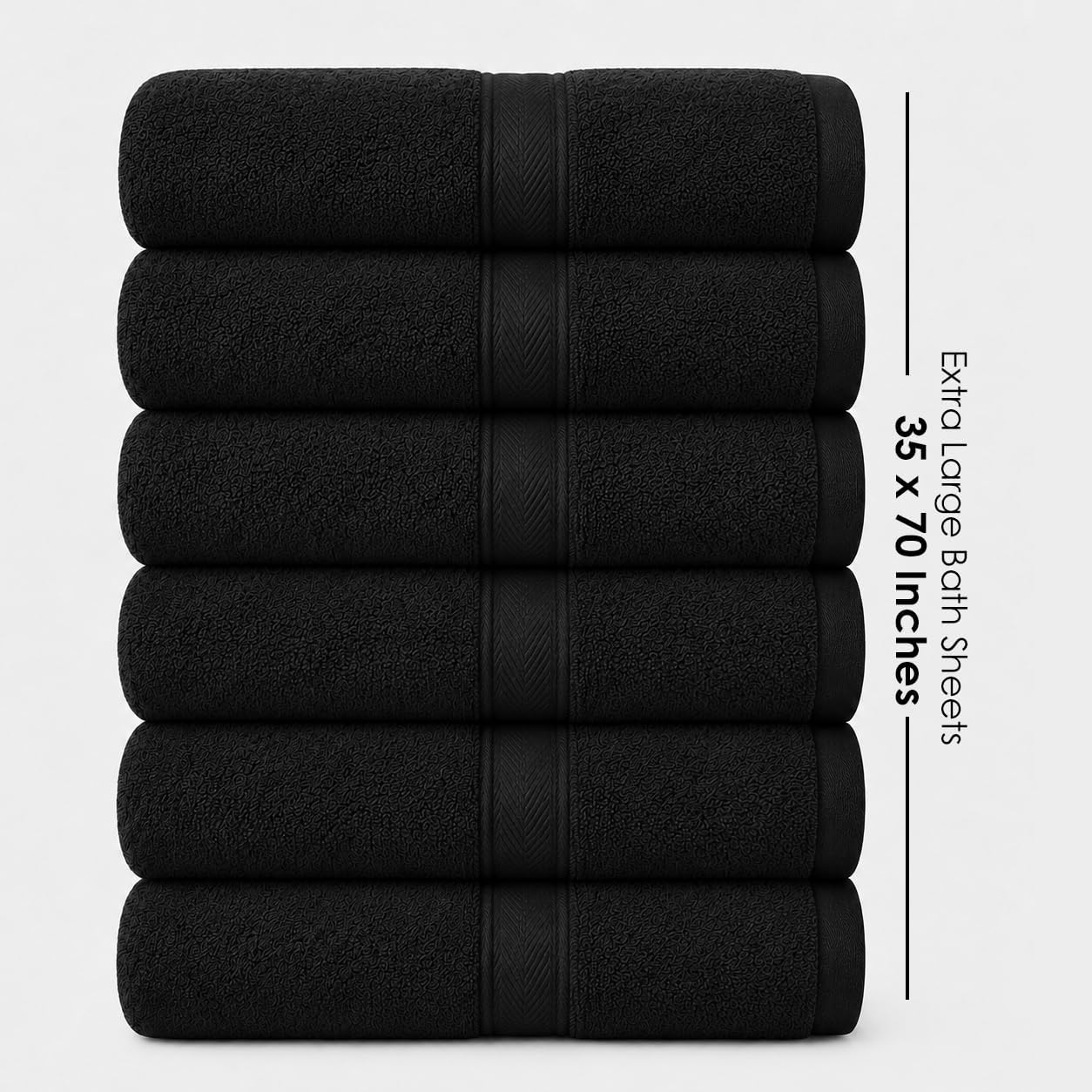 Terry Bath Sheet Set of 6 Black Color Bath Towels Set 35x70 Inches, 100 Combed Long Staple Cotton Highly Absorbent Ultra Soft Oversized Large Luxury Hotel & Spa Quality Bathroom Towels Set