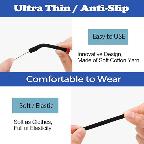 Miniatura 9 de Gafas de tela de algodón suave mejoradas, puntas de sien, antideslizantes, elásticos y cómodos, retenedores para gafas, 3 Pares Negro