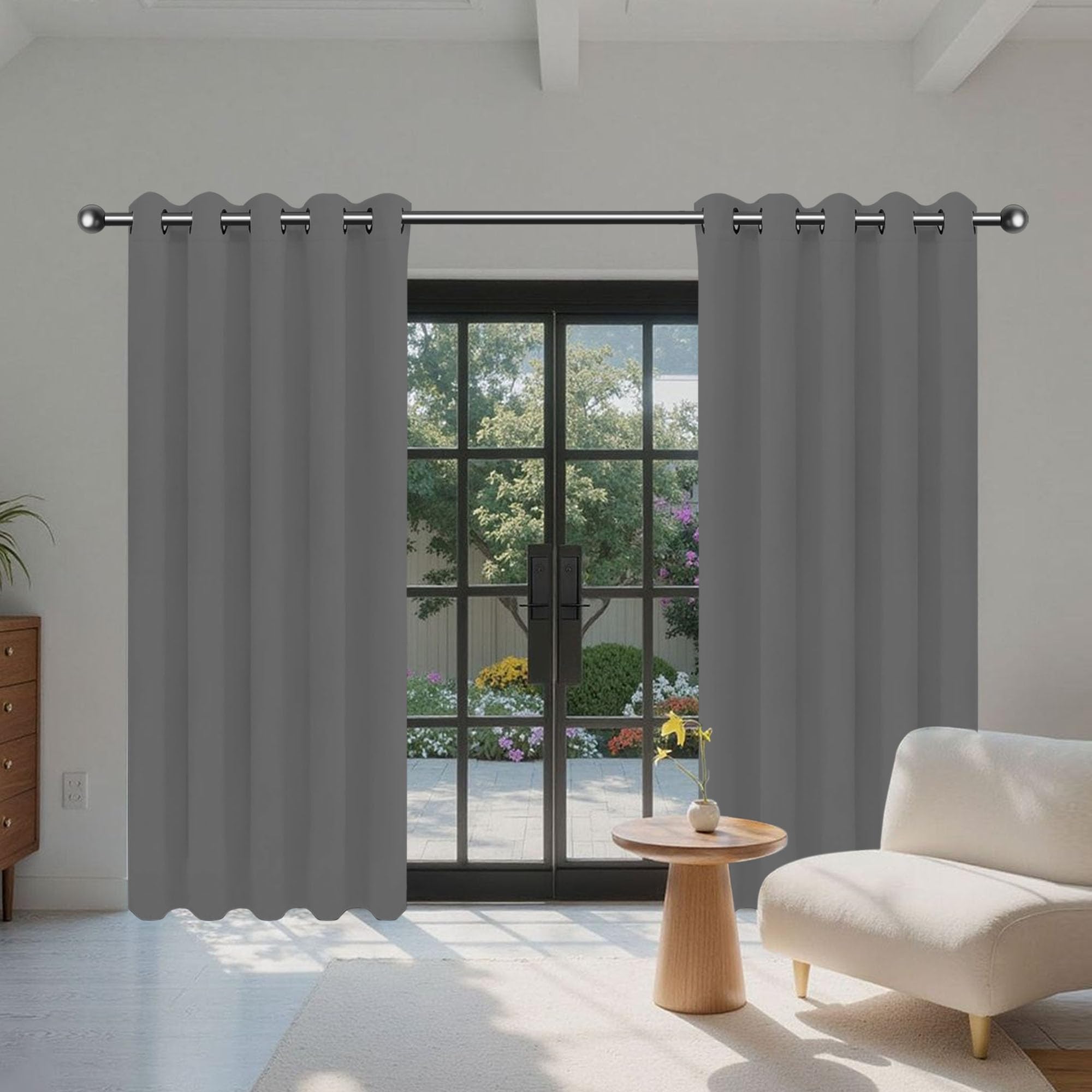 Rideaux Occultants Épais 200 x 130 cm Thermique Isolant Anti Froid Exterieur Rideau Cuisine Court Installation Facile Decoration Chambre Maison Salon, Gris Foncé