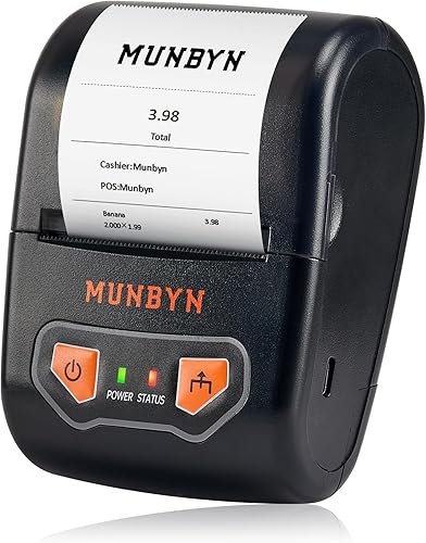 MUNBYN Impresora de recibos Bluetooth, impresora térmica portátil de recibos para pequeñas empresas, ventas minoristas, mini impresora de recibos de