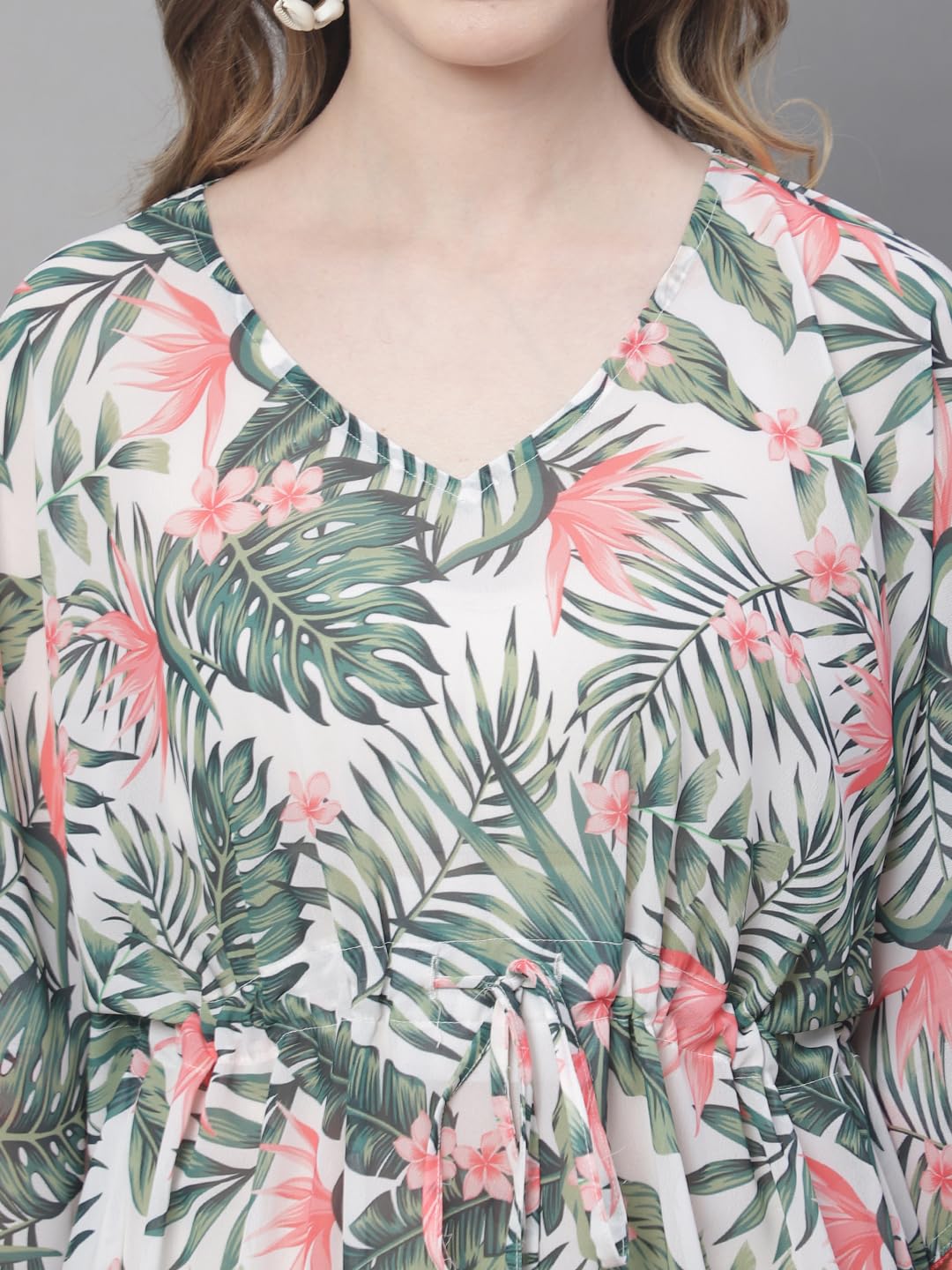 Claura Green & Pink Tropical Printed Swimwear Cover Up kaftan Dress. 4