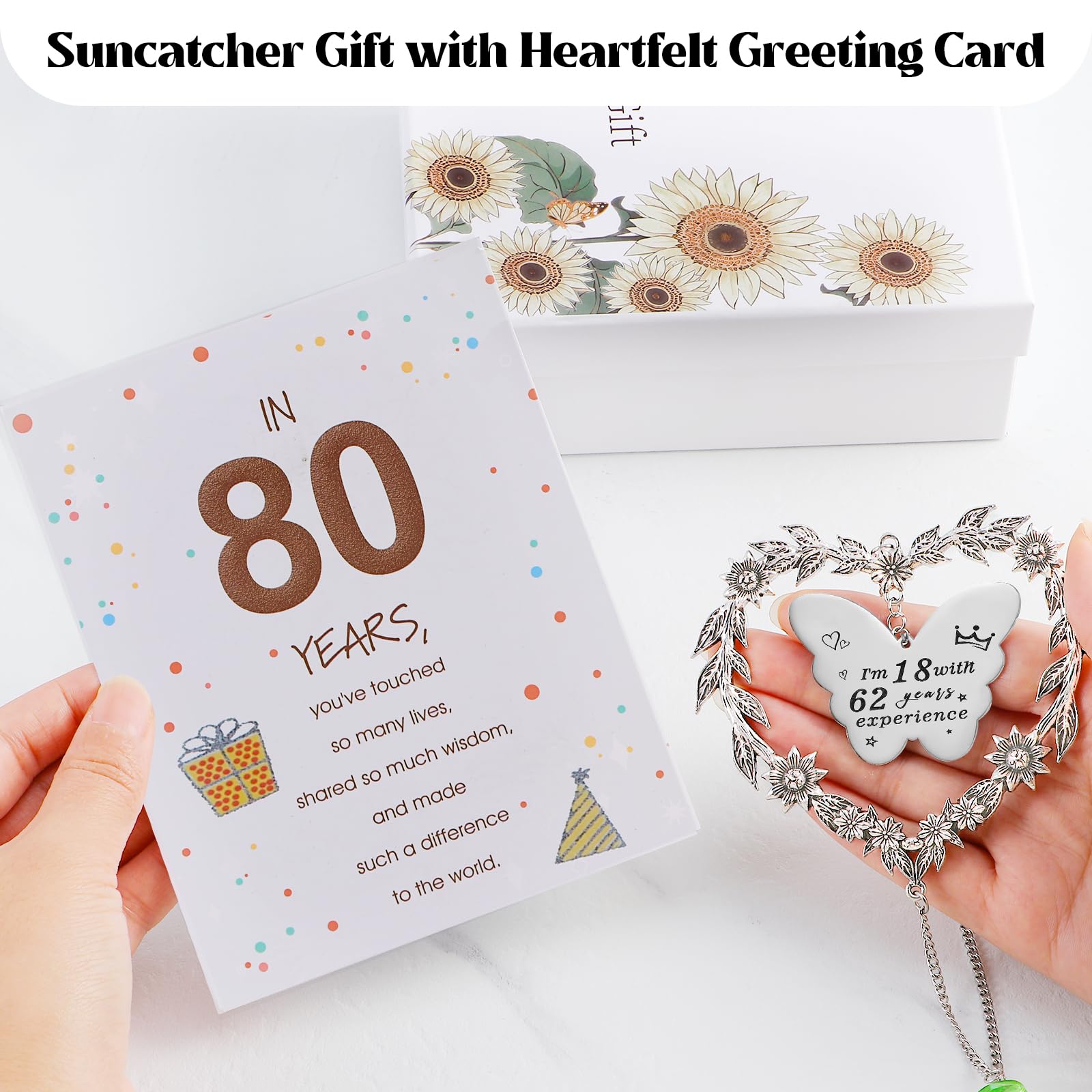 80th Birthday Gifts for Women, Happy 80th Birthday Suncatcher for Her, Thoughtful 80 Bday Crystal Ornament for Wife, Mom, Grandma, Sister, Aunt, Turning 80 Year Old Rainbow Marker