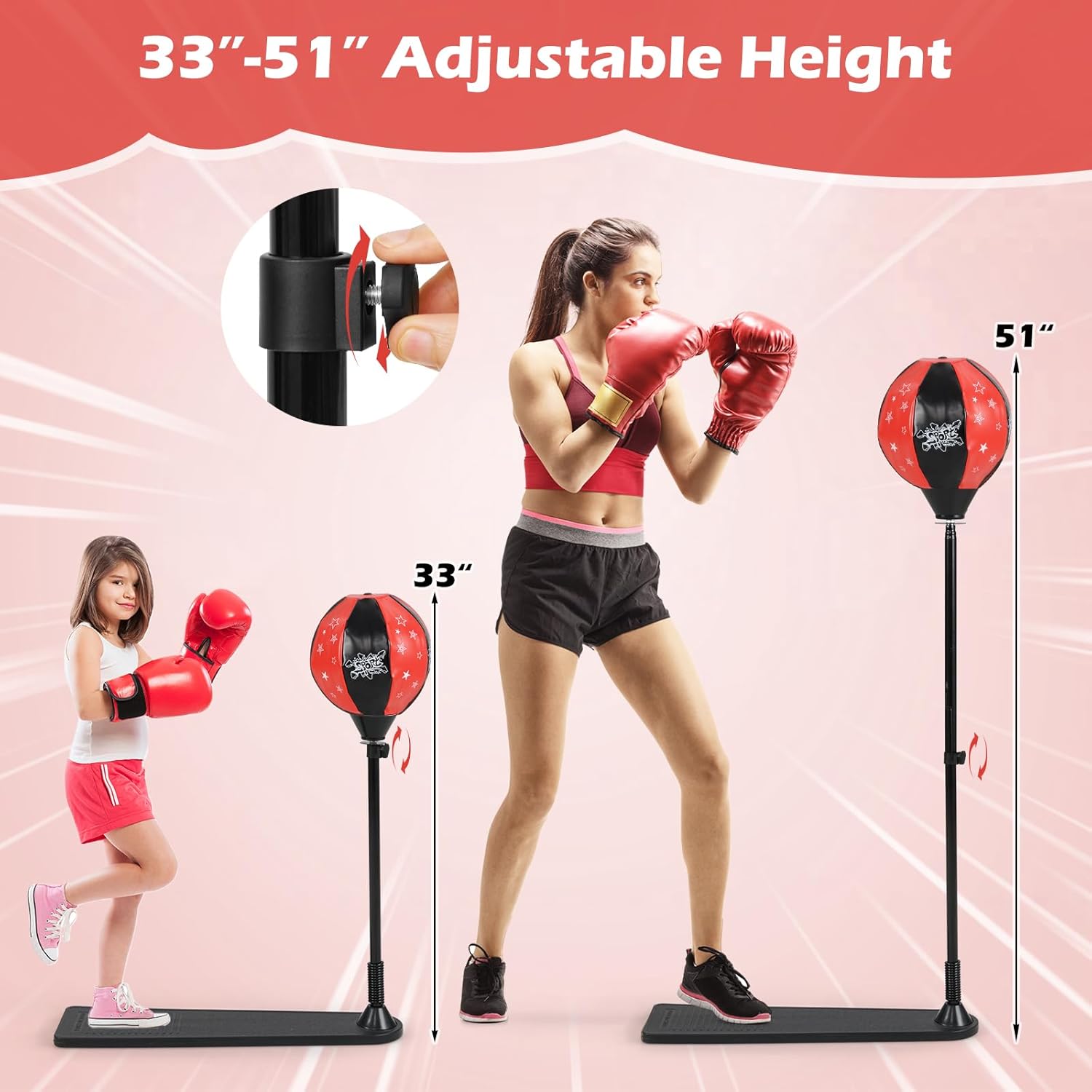 GYMAX Punching Bag Set for Kids, Gift Box Included, Height Adjustable Toddler Boxing Bag with Stand, Boxing Gloves and Air Pump for 3+, Ideal Christmas Birthday Gift for Boys and Girls