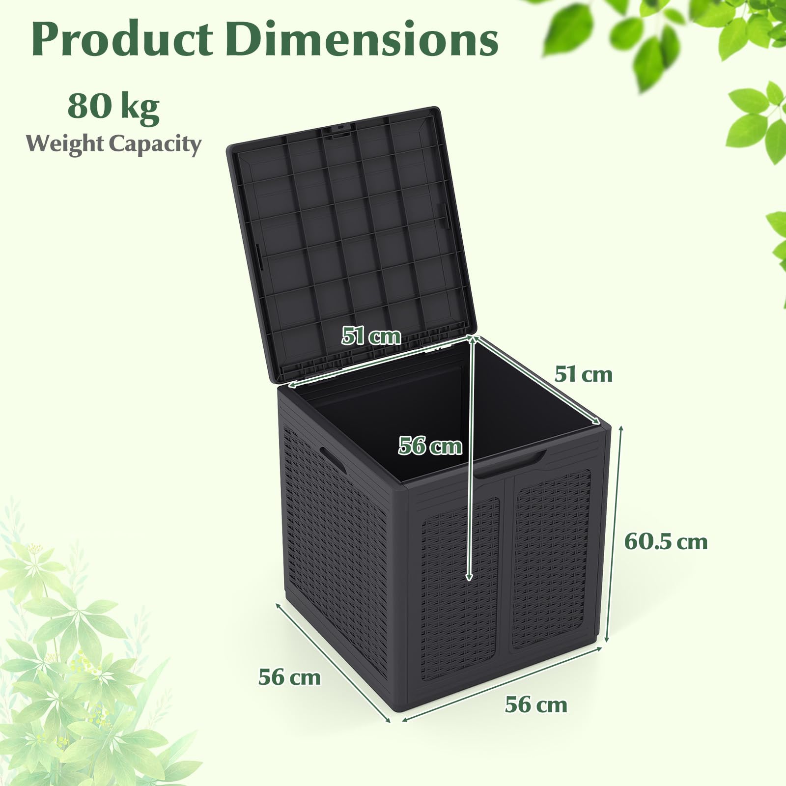 GIANTEX Baule da Giardino 145 L, Baule da Esterno con Coperchio con Coperchio Bloccabile, Contenitore per Cuscini in Plastica, Multibox Impermeabile Esterni, 56X56X61 cm
