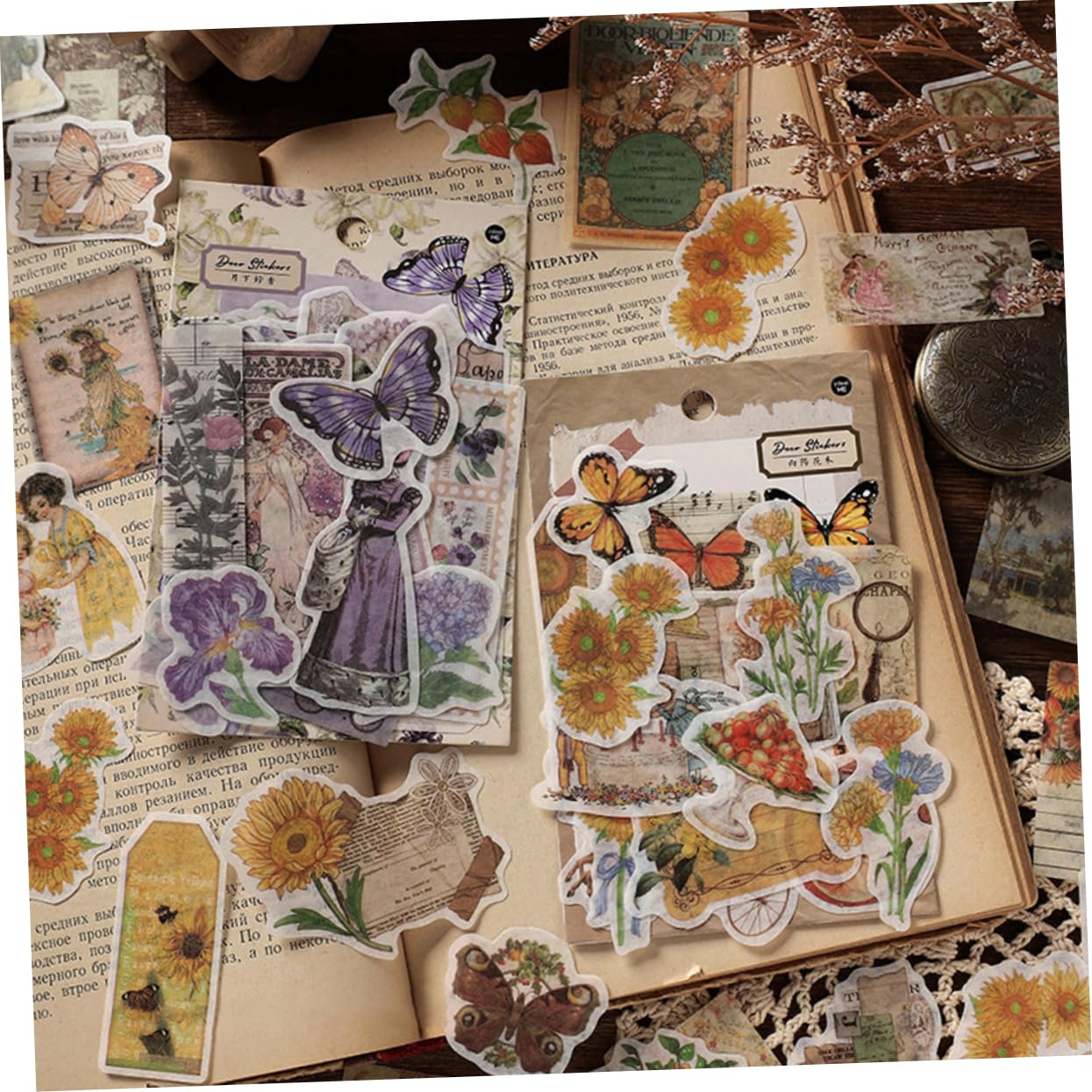 SEWACC 1200feuilles Autocollants Rétro Divers Pour Scrapbooking Stickers Décoratifs Papier Pour Artisanat Et Journal Créatif