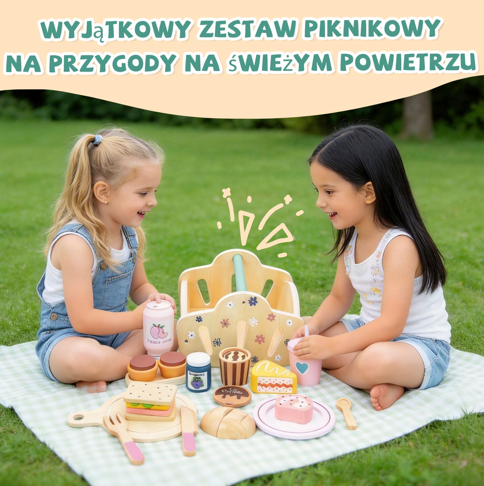 Potatomato Zestaw na piknik dla dzieci z zestawem do herbaty dla dzieci wraz z zabawkami do deserów - drewniane zabawki i zabawki na podwórko dla chłopców i dziewczynek