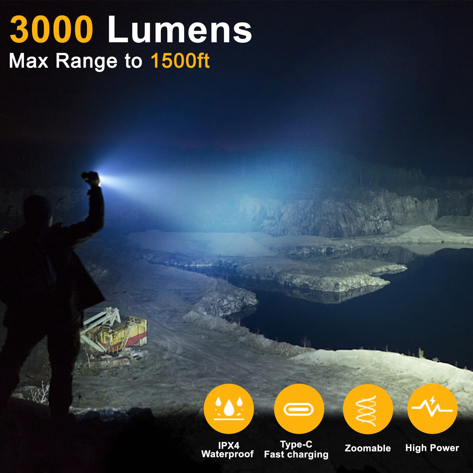 Lampes de Poche Rechargeable a Haute Luminosité, 20 0 000 Lumens, Lampe Torche Rechargeable la Plus Lumineuse, Plusieurs Modes Avec Lumière Cob, Lampe de Poche Étanche, Lampe dde Poche Rechargeable