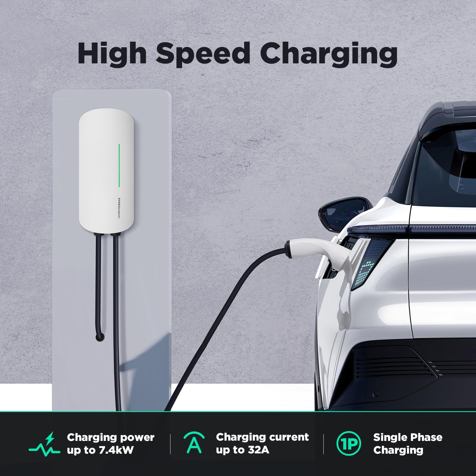 Wallbox 7,4kW Stazione di ricarica domestica di tipo 2 per veicoli elettrici Monofase Cavo da 6M Uso esterno e interno