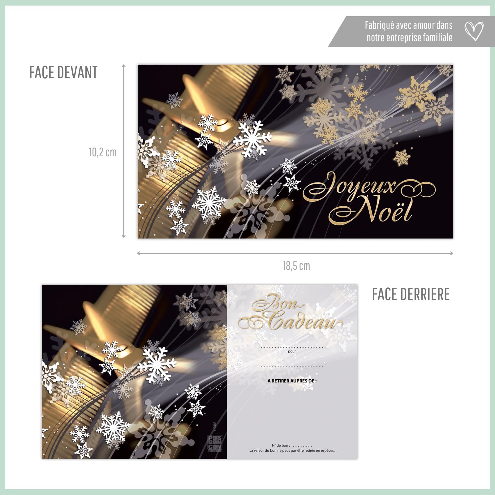 POS BON - 100 bons cadeaux à remplir avec enveloppe/nœud ruban - formulaires imprimés pour des salons de coiffure K1200F-2-100-V1