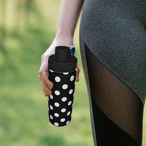 Miniatura 4 de deaokluy Botella de agua con lunares blancos y negros, botellas de agua de acero inoxidable con aislamiento al vacío de 18 onzas para mujeres y