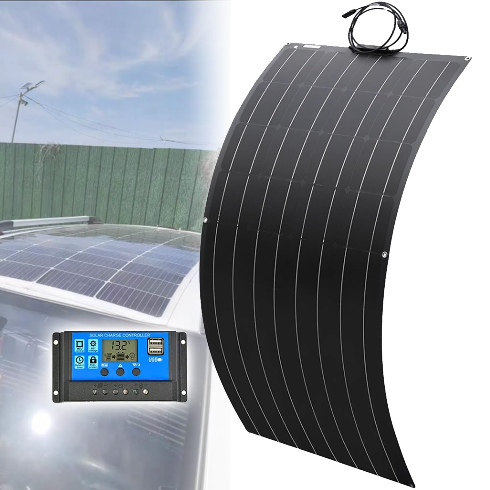 Panel Solar 300W 600W 1200W Solares Fotovoltaicas Fuera De La Red, Módulo Solar Monocristalino Flexible, Módulos Fotovoltaicos del Sistema Solar(300W)