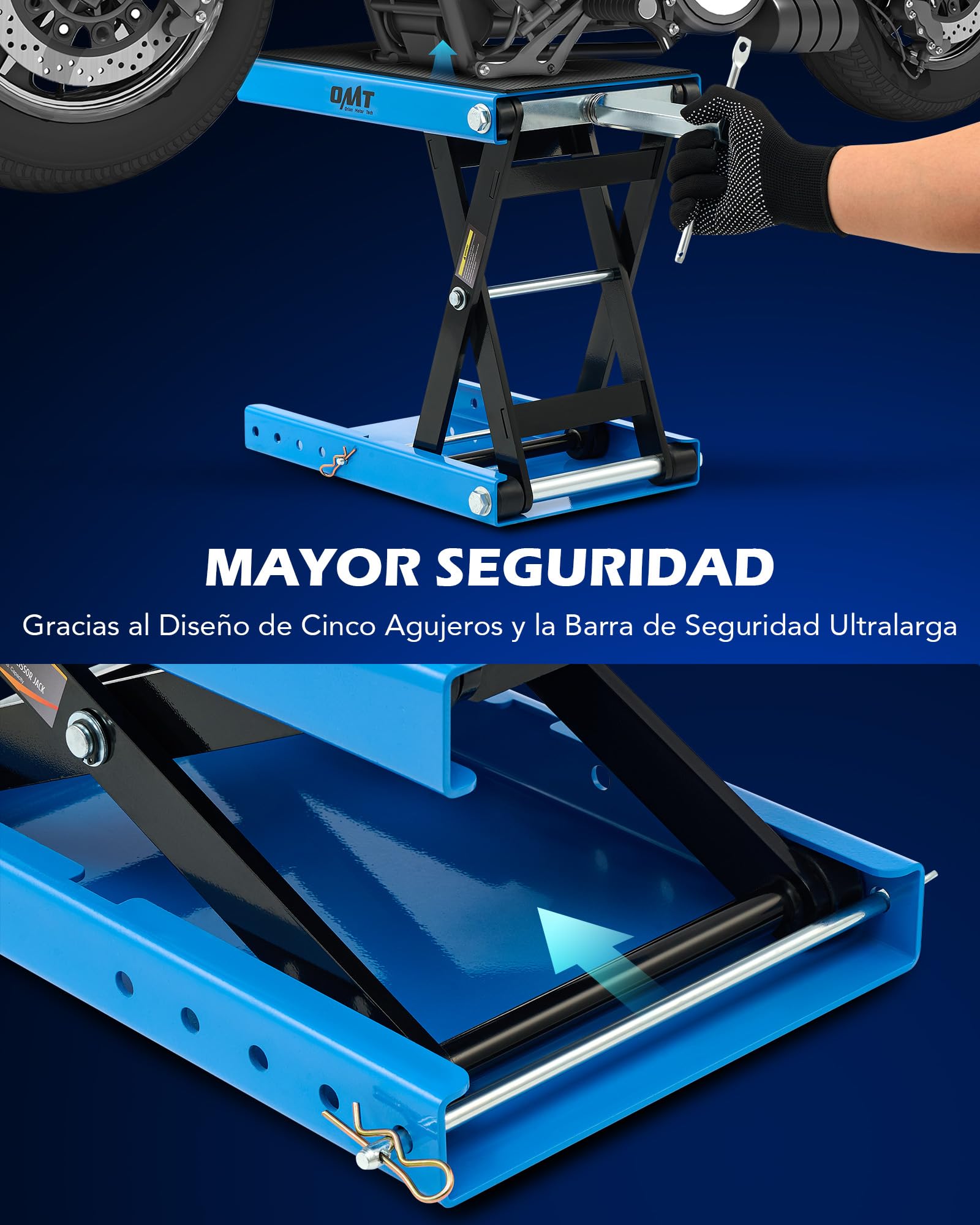 Orion Motor Tech Plataforma elevadora para Motocicletas Carga 500kg Plataforma Elevadora de Tijera de Motos Elevación 95 x 35 mm Gato de Tijera para Moto con Plataforma 23 x 37 cm