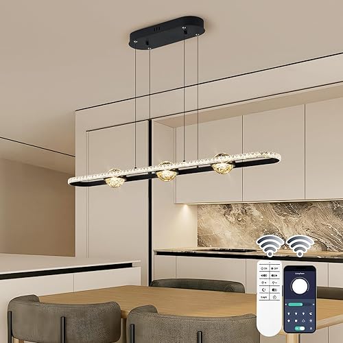 Miniatura 10 de Lámpara de araña LED moderna, regulable, lineal negra, con cuadrados, lámpara colgante de comedor de 39 pulgadas, lámpara colgante de isla de cocina