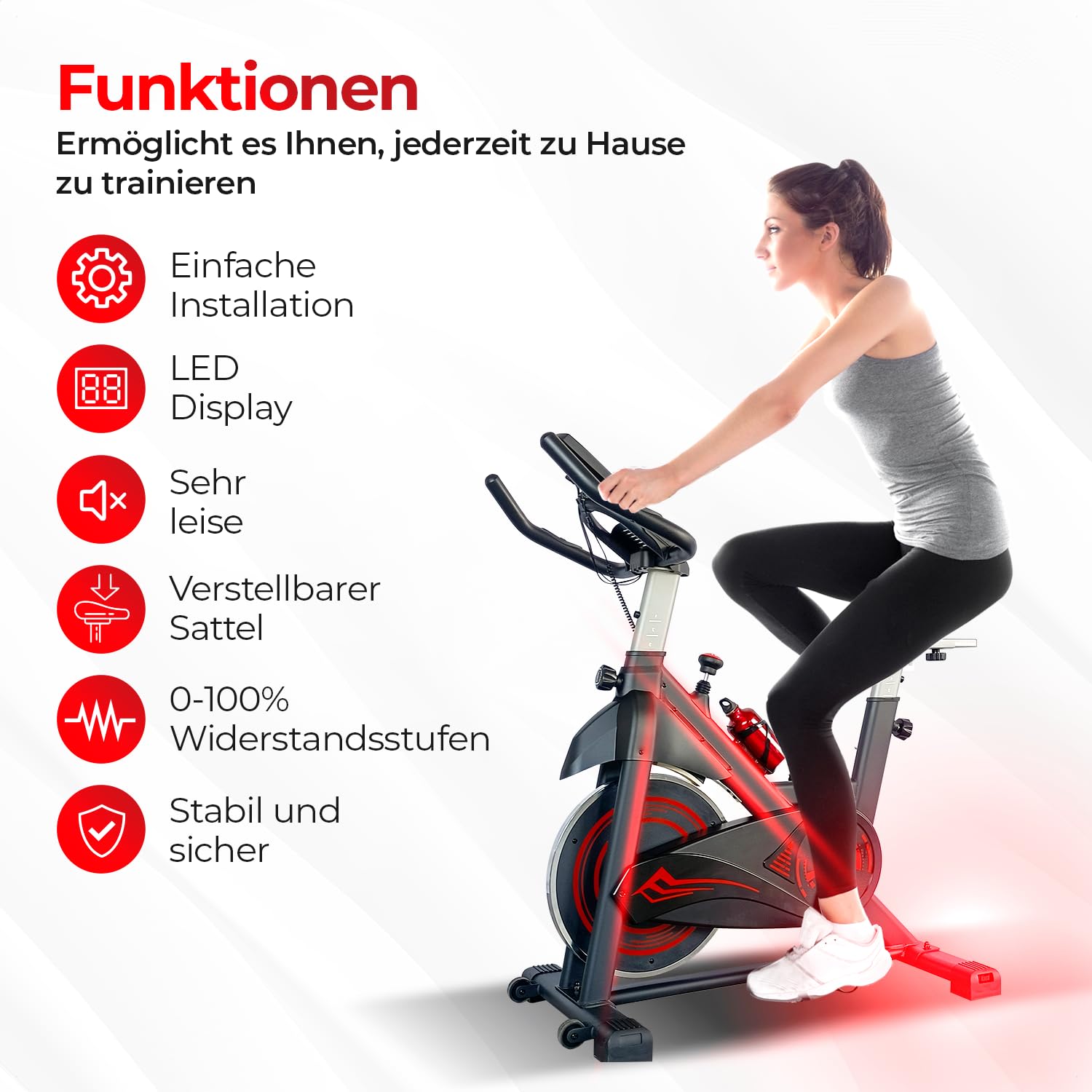 Lugia Heimtrainer - Fitness Fahrrad - LED Display - Verstellbarer Sattel - 0-100% Widerstandsstufen - Herzfrequenzfunktion - Max 130kg - Extrem Leise - Riemenantrieb