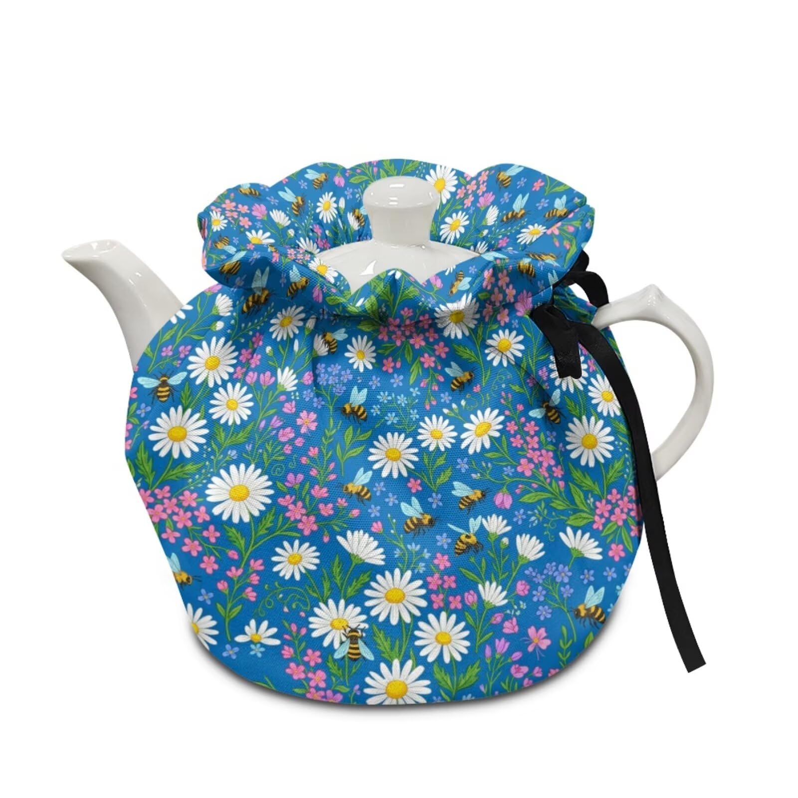 Bee Daisy Print Tea Cozy Teapot Cover Thermal Insulation Tea Pot Cosy Teapot Cover for Home Kitchen Table Kettle Cozy Warmer Covers