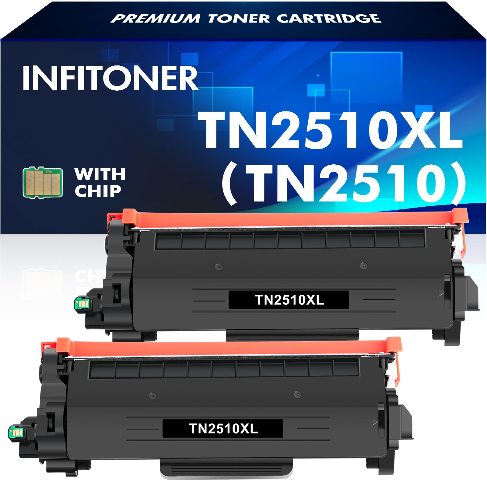 TN2510 TN2510XL TN-2510XL Toner Cartridge Compatible for Brother TN-2510 TN 2510XL TN 2510 for HL-L2400DW HL-L2400DWE MFC-L2800DW DCP-L2620DW MFC-L2860DWE DCP-L2627DW With Chip (2-Black)