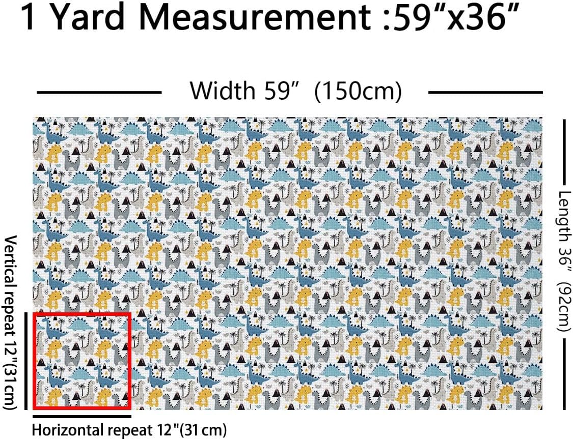 Dinosaur Fabric By The Yard Kids Boys Girls Cute Cartoon Animal Upholstery Fabric for Chairs Kawaii Dinosaur Decorative Fabric for Quilting Sewing Clothing Gift DIY Art Precut Fabric 2 Yards