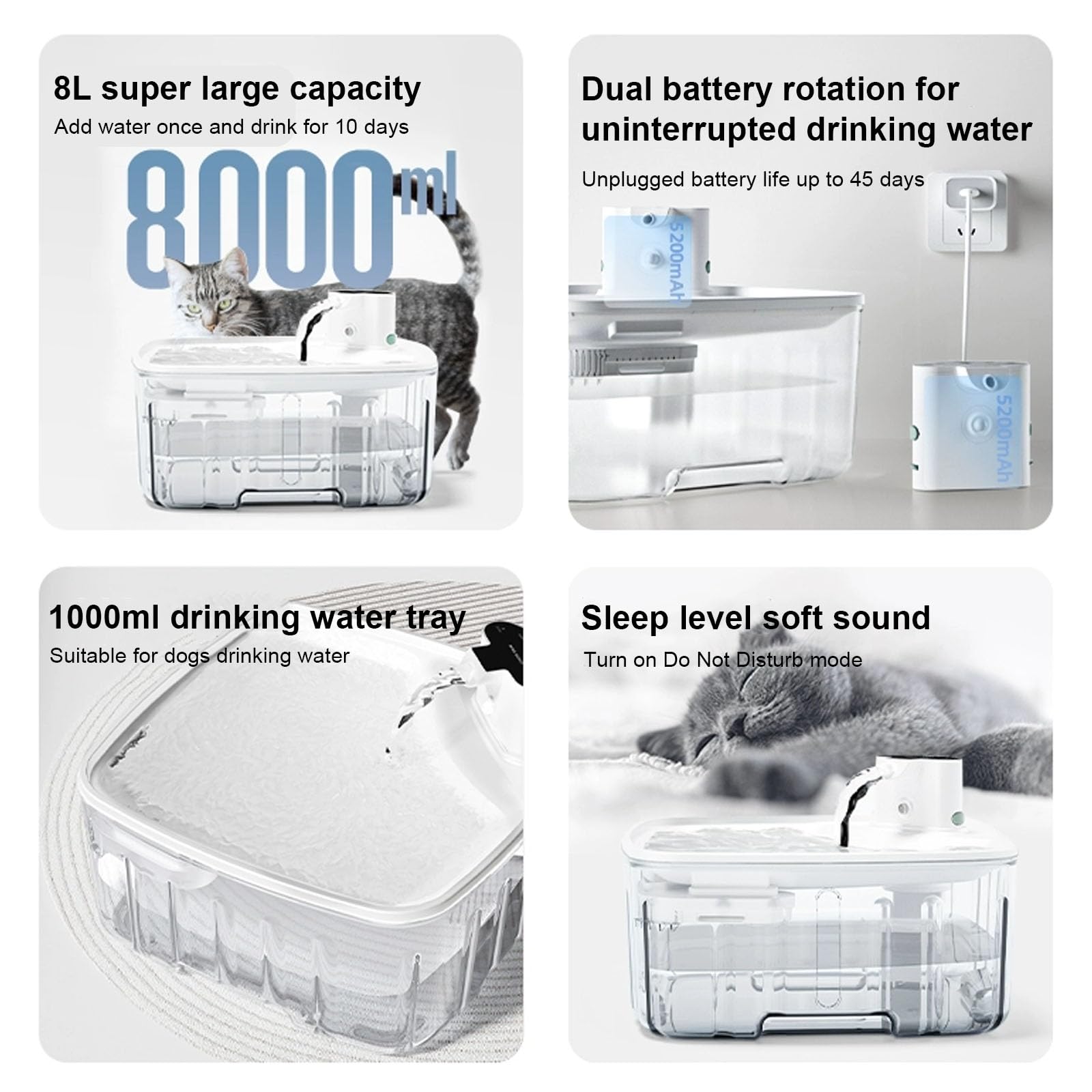 Fuente De Agua Inalámbrica para Gatos con Sensor De Movimiento, 8L Bebedero Gatos Automático, Dispensador Automático De Agua para Perros, 5200Mah Batería Recargable