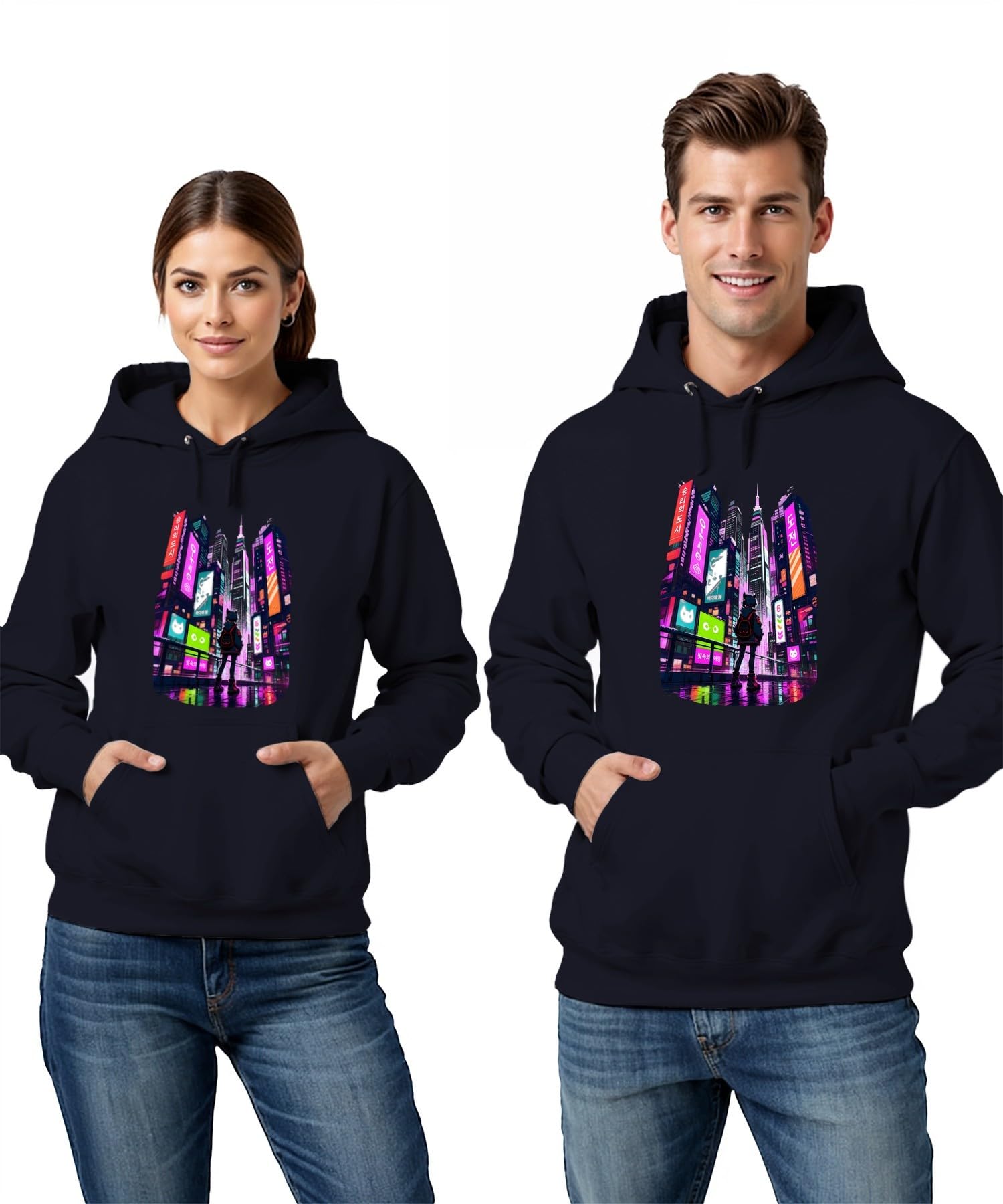Cyberpunk Anime Dziewczęca Japonia Y2K bluza z kapturem | Vaporwave Synthwave Sci-Fi Otaku Manga Cosplay Drapacz chmur Nekomimi Futuryzm Życie nocne Cybercore Estetyka