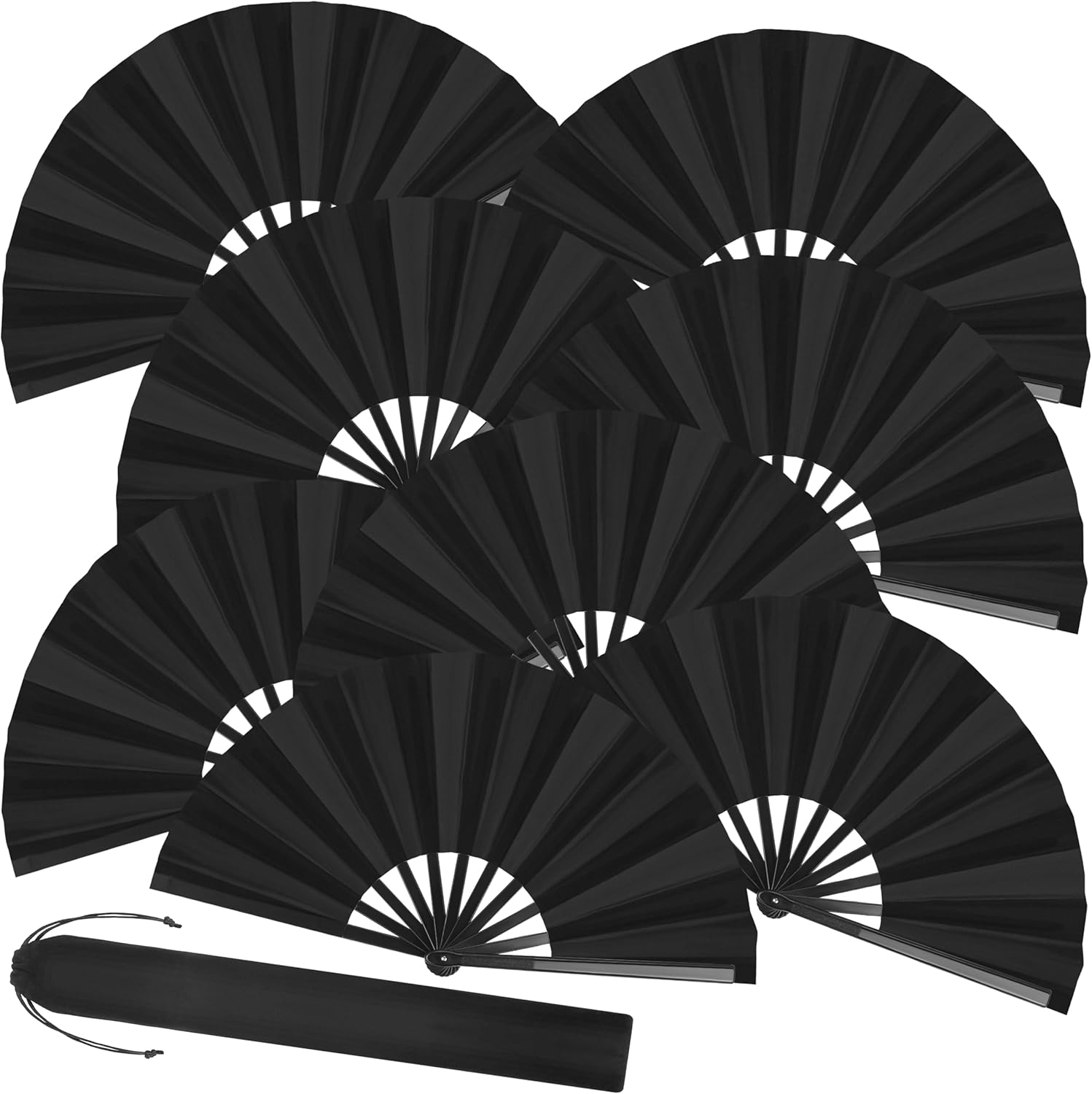 Aodaer 8 Pack Large Silk Folding Fans Handheld Fans Chinese Kung Fu Tai Chi Fans Decorative Fans for Men and Women, Black