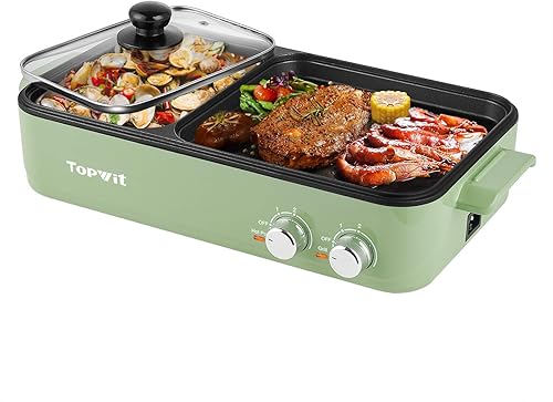 Topwit Parrilla eléctrica con olla caliente, olla caliente eléctrica antiadherente 2 en 1 para interiores y parrilla para barbacoa coreana, filetes,