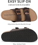 Sandales à fond de liège unisexe avec support d'arc, hommes et femmes Double Buckle Memory Mousse Diapositive pour vacances d'été sur la plage