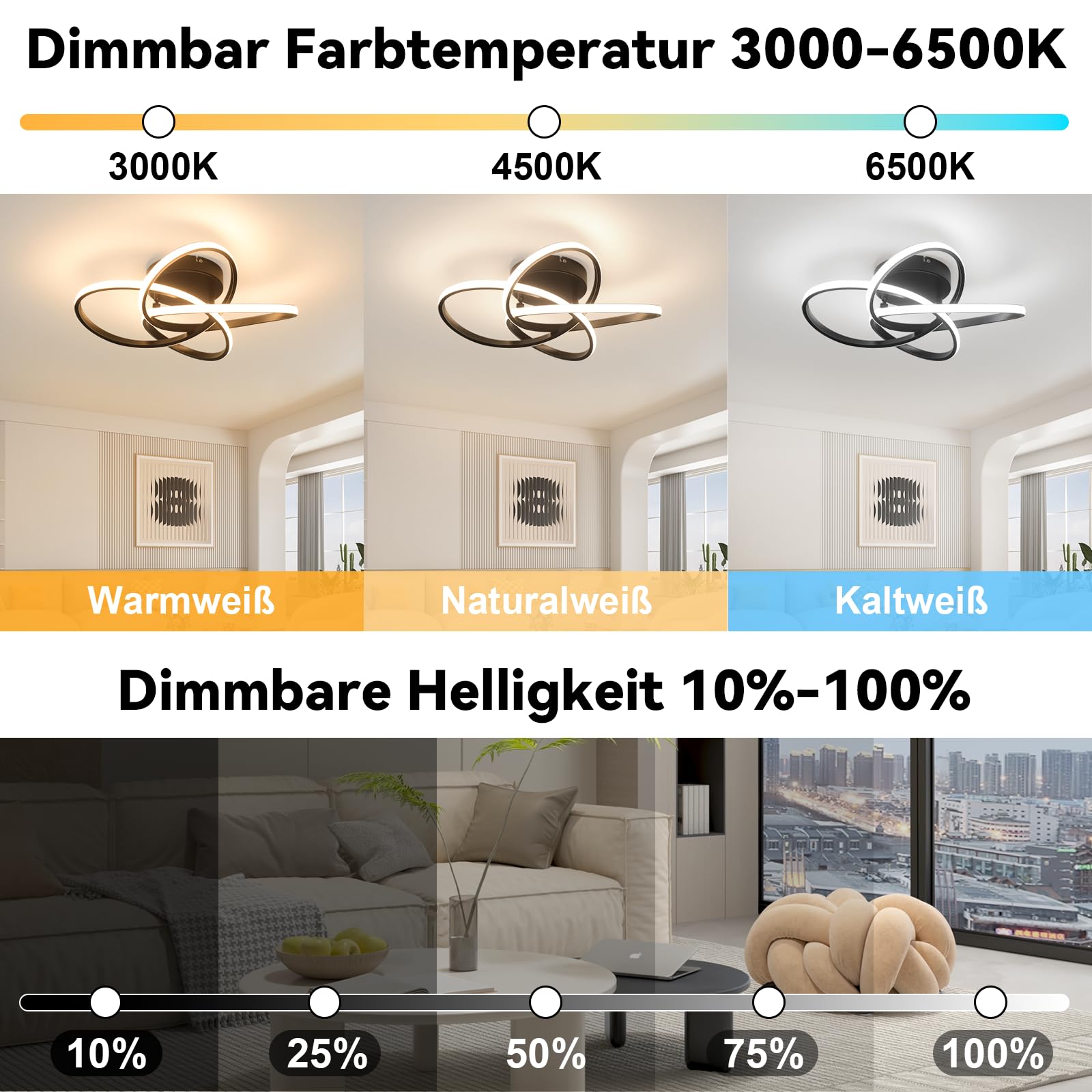 Homefire LED Deckenleuchte Wohnzimmer Deckenlampe Schwarz 46W Dimmbar | Modern Blume Design Wohnzimmerlampe mit Fernbedienung, Metall+Silikon Küchenlampe, Schlafzimmer Deckenleuchten für Küche Flur