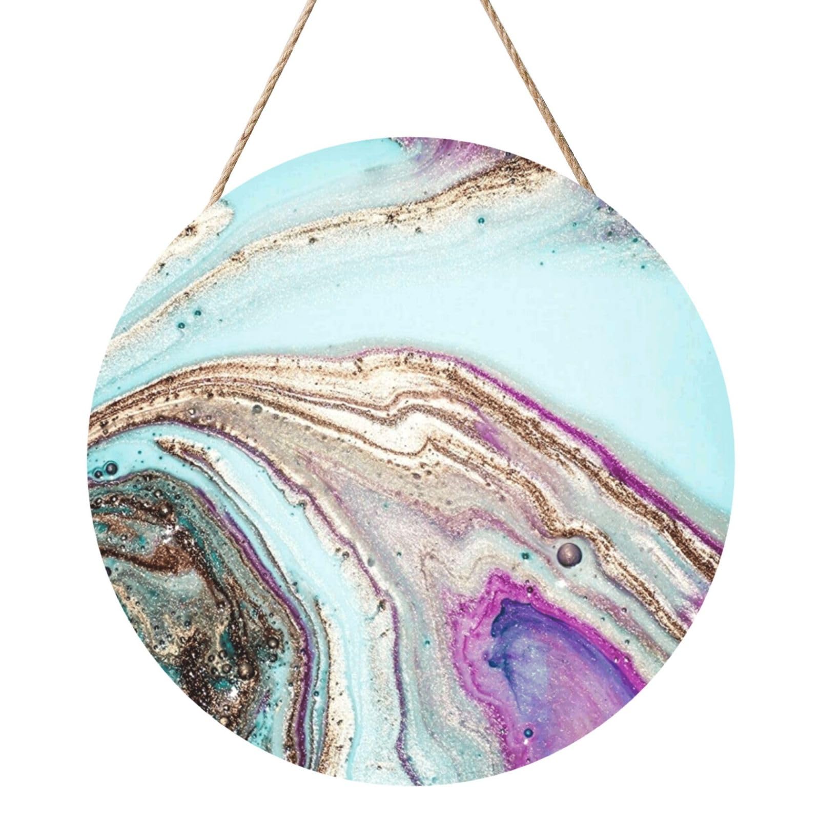 InOmak Rainbow Agate Geode Rock, Round Wood Panel Painting 12 in, Wall Hanging Painting For Home